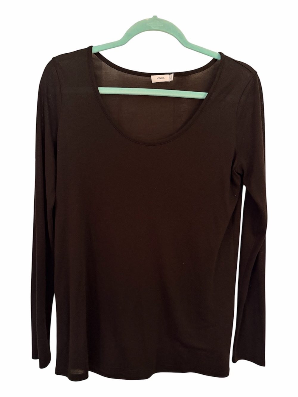 VINCE S Semi-Sheer Scoop-Neck Rayon Poly Black Layering Top